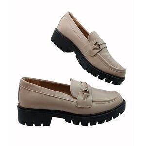 Esprit Womens Alina Beige Loafers Shoes Gold Horsebit Buckle Chunky Soles Size 9